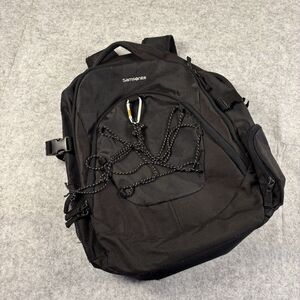 Samsonite Padded Backpack Bag Black Multi Pocket w/ Bungee Cord & Carabiner